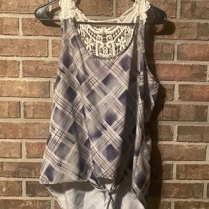 Cute grey plaid tank with lace detail by Eyeshadow size xl